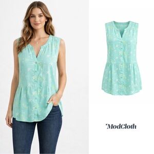 NEW ModCloth Floral Sleeveless green blouse